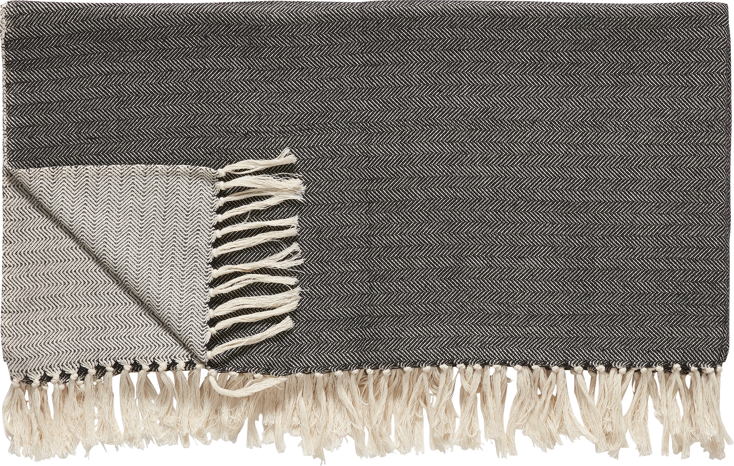 Pled Hübsch antracytowy z frędzlami