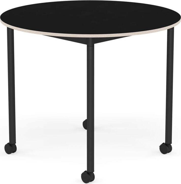 Stół na kółkach Base okrągły 90 cm czarny laminowany nogi czarne