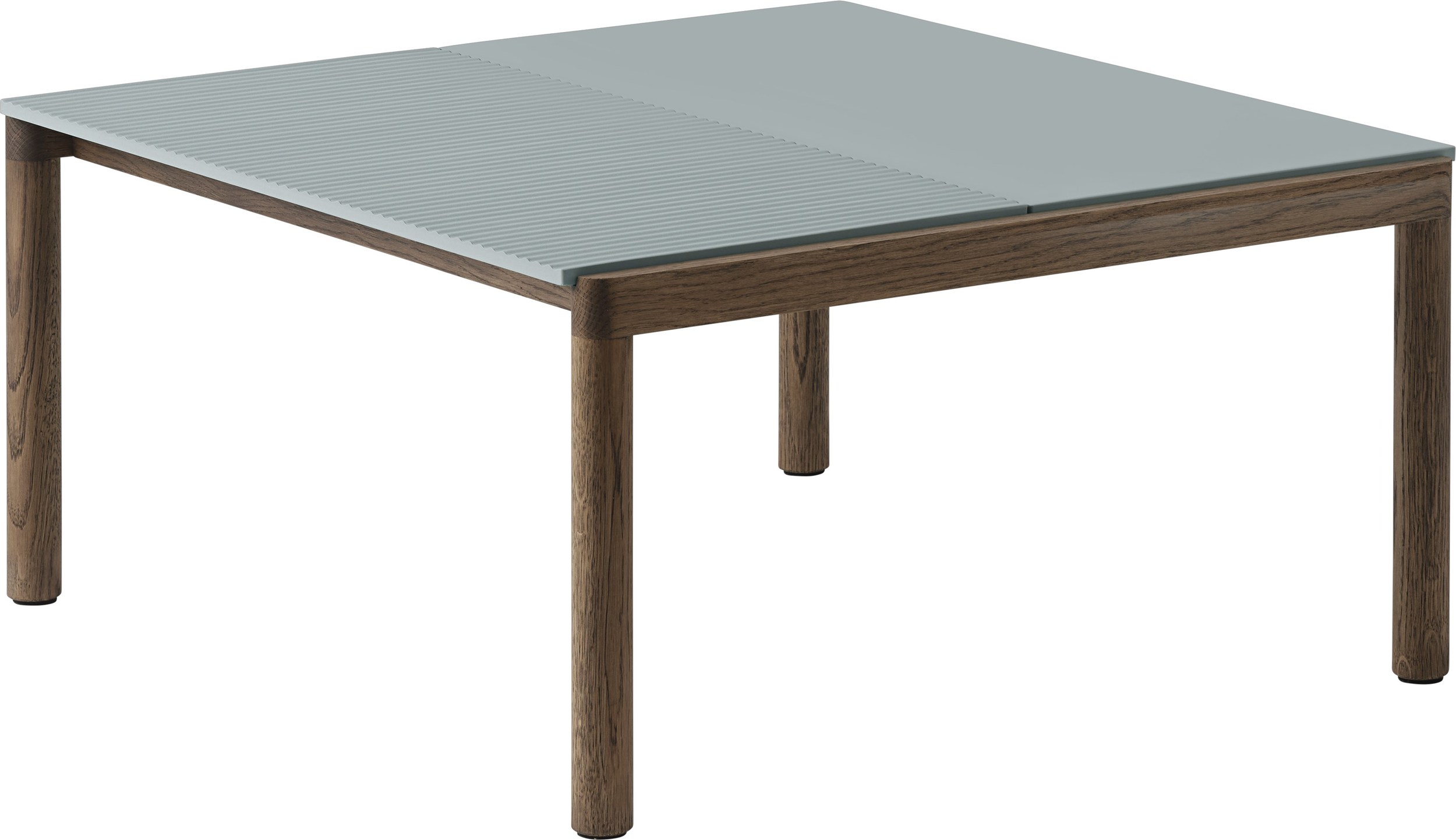 Stolik kawowy Couple karbowany 80 x 84 x 40 cm zgaszony błękit na ciemnych dębowych nogach