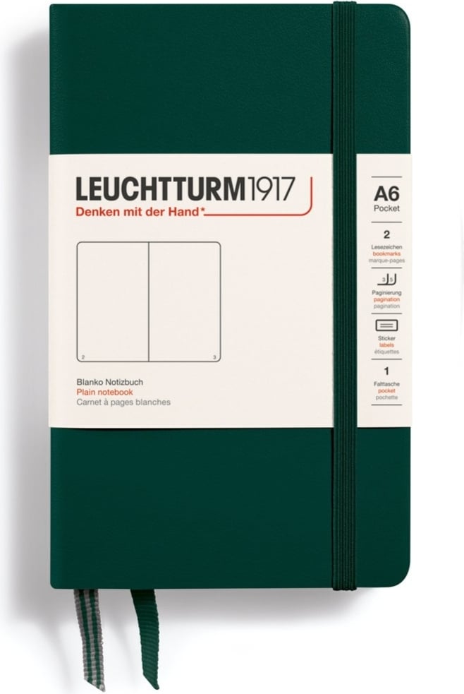 Notes gładki w twardej oprawie Leuchtturm 1917 A6 187 stron leśna zieleń 80 g/m²