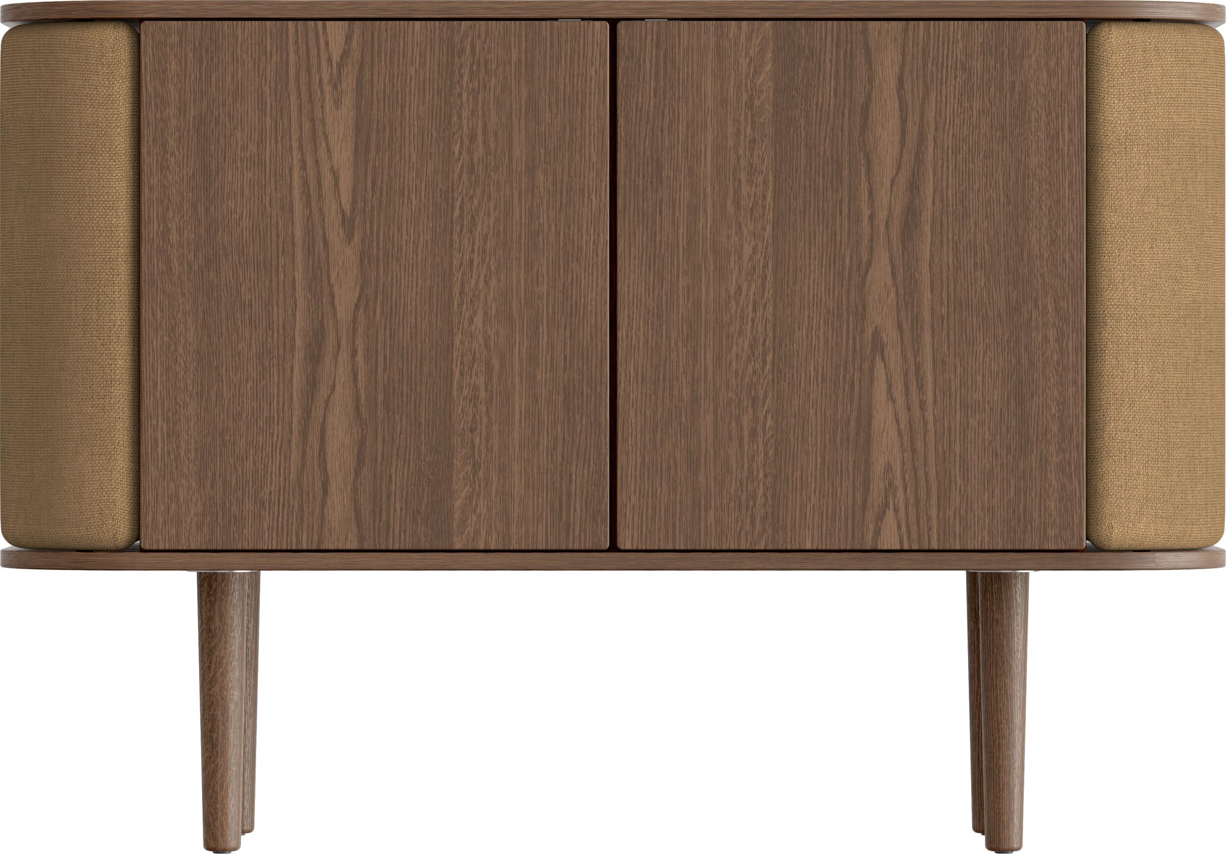 Komoda dwudrzwiowa Treasures ciemny dąb i brązowa tkanina