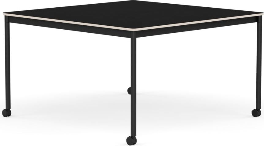 Stół na kółkach Base kwadratowy 128 cm czarny laminowany nogi czarne