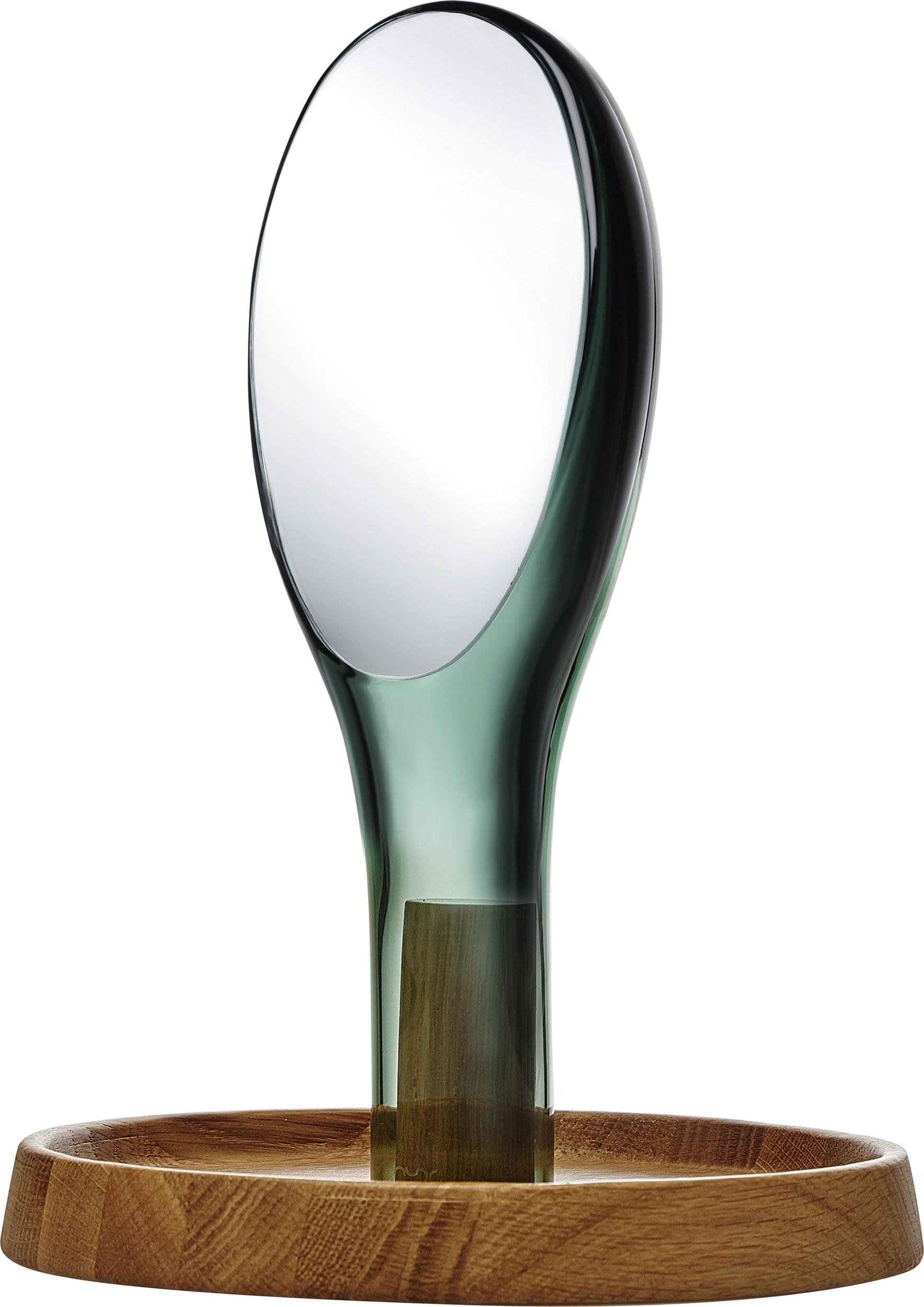 Lusterko kosmetyczne Moon zielone z drewnianą podstawką