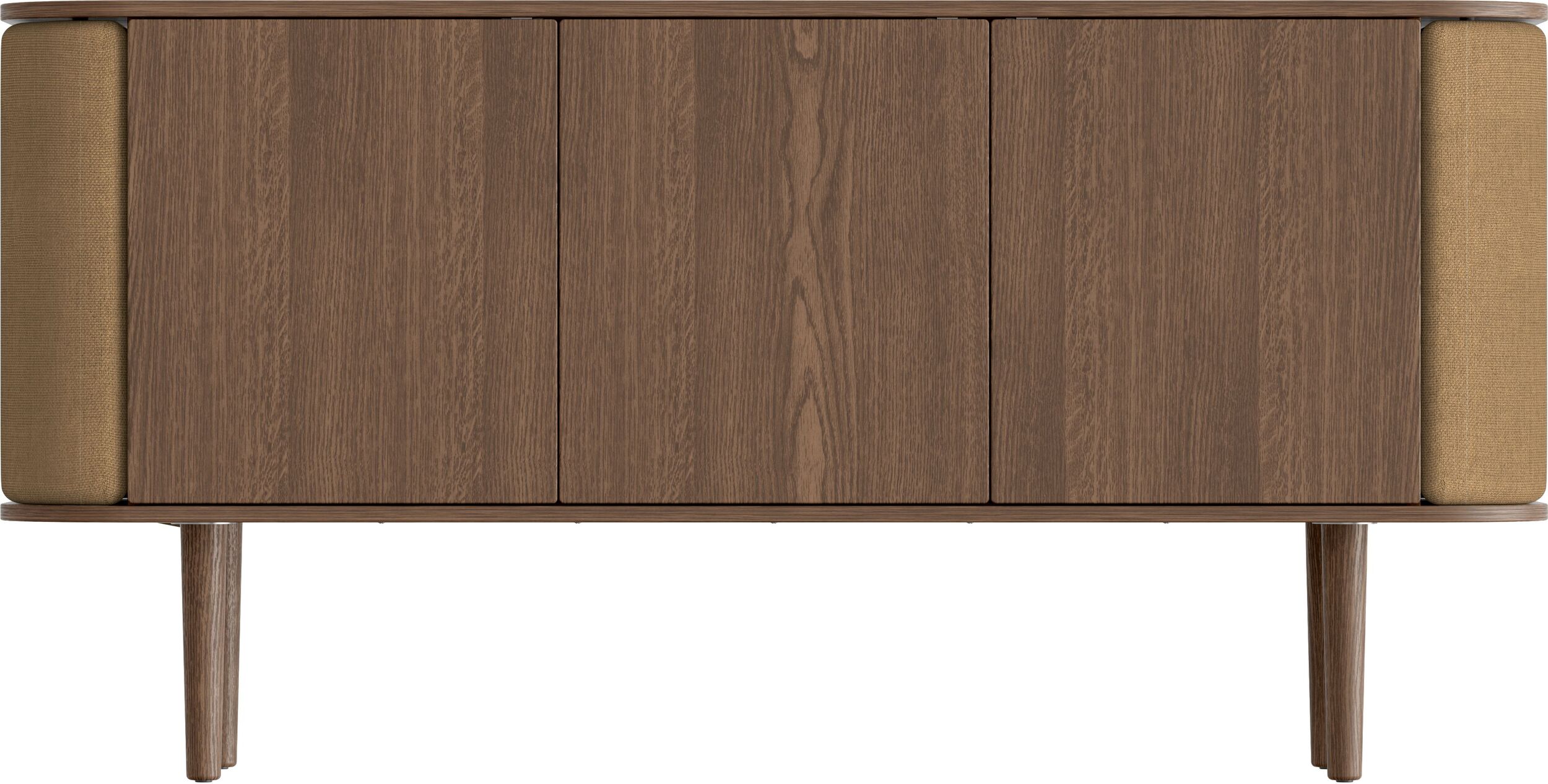 Komoda trzydrzwiowa Treasures ciemny dąb i brązowa tkanina