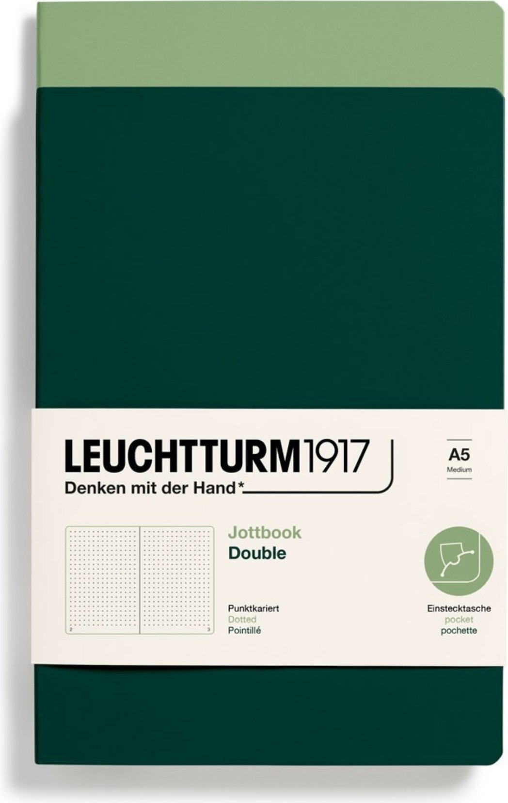 Notesy w kropki w oprawie flex Jottbook A5 zielone 80 g/m² 2 szt.