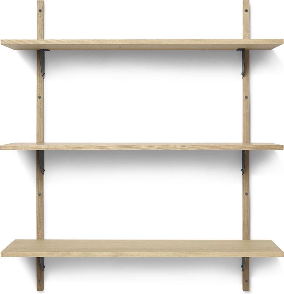 Półka Sector potrójna 87 cm jasny dąb z czarnym mosiężnym mocowaniem