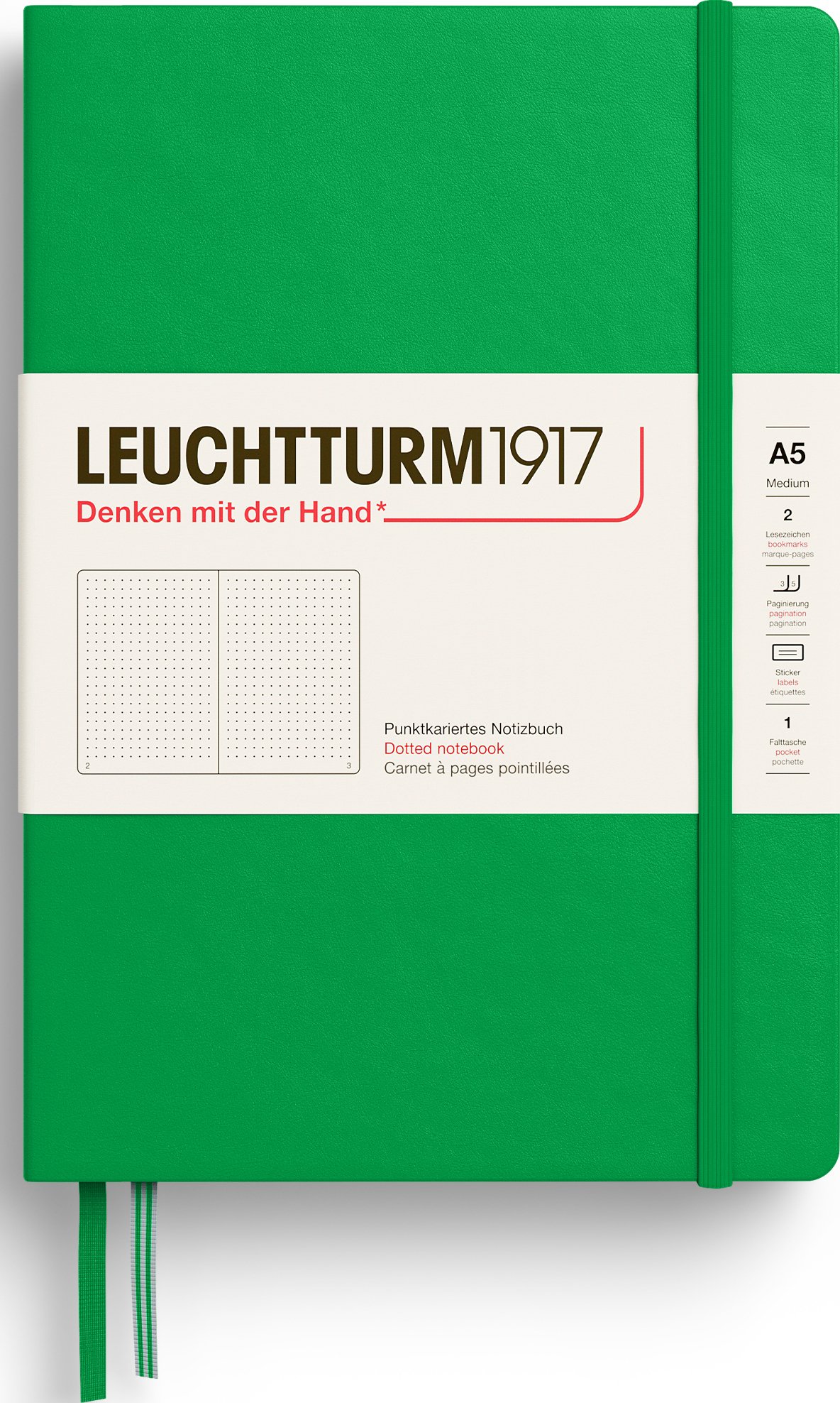 Notes w kropki w twardej oprawie Leuchtturm 1917 A5 251 stron jasnozielony 80 g/m²