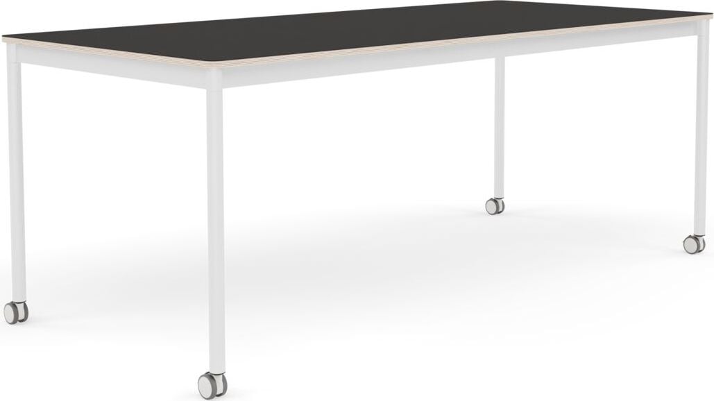 Stół na kółkach Base 85 x 190 cm czarny linoleum nogi białe