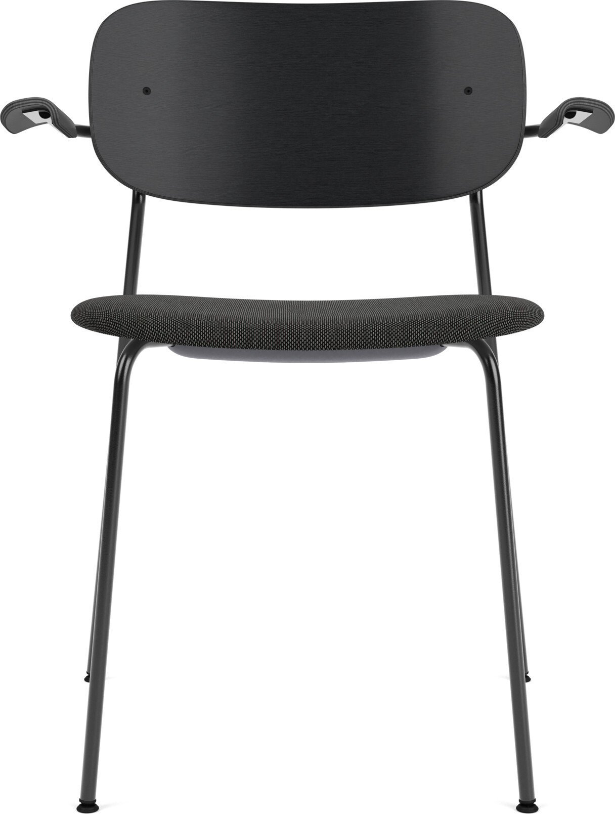 Krzesło Co czarne oparcie czarny dąb siedzisko tapicerowane z podłokietnikami na czarnych nogach