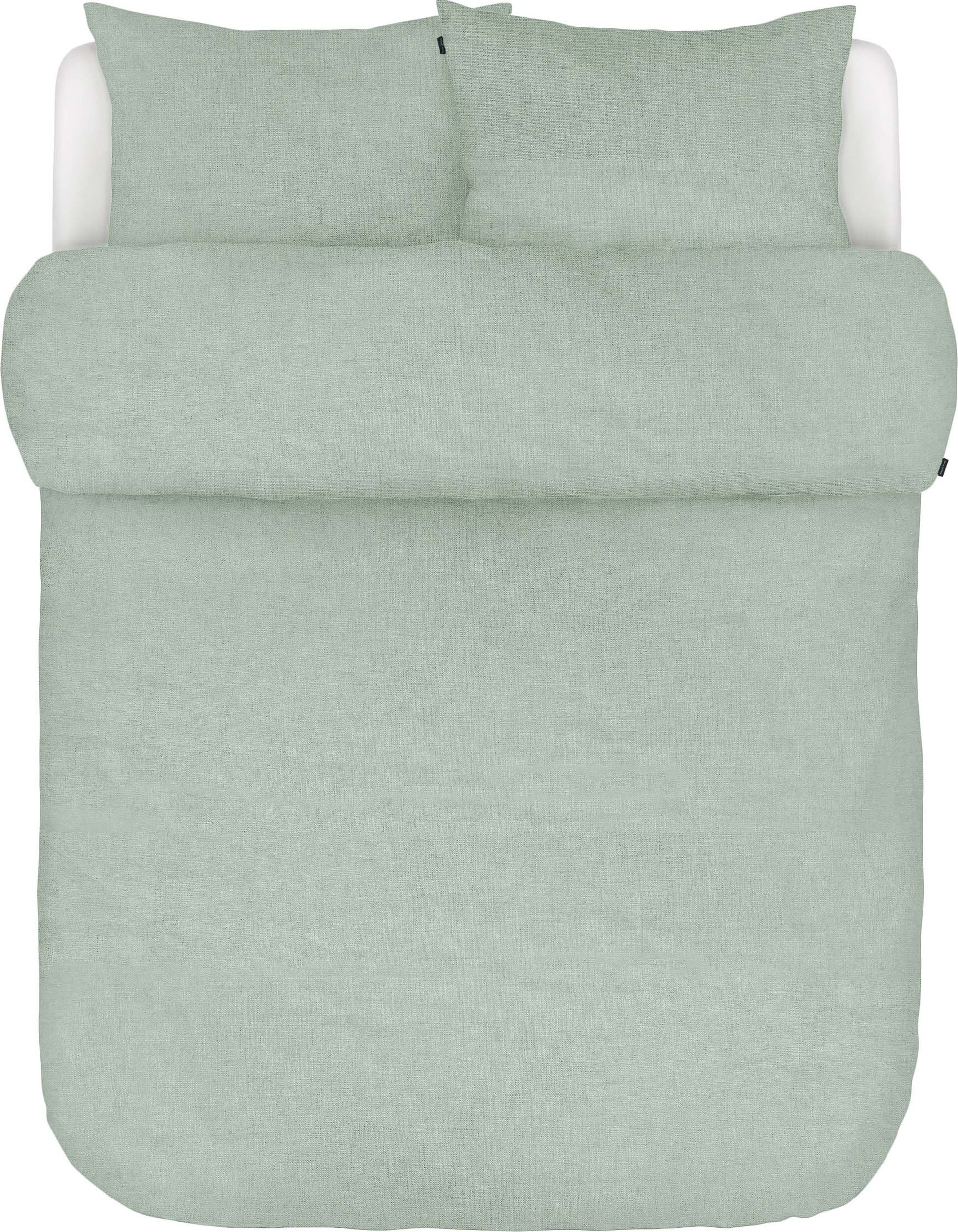 Pościel Valka 200 x 220 cm pistacjowa lniana z 2 poszewkami na poduszki 80 x 80 cm