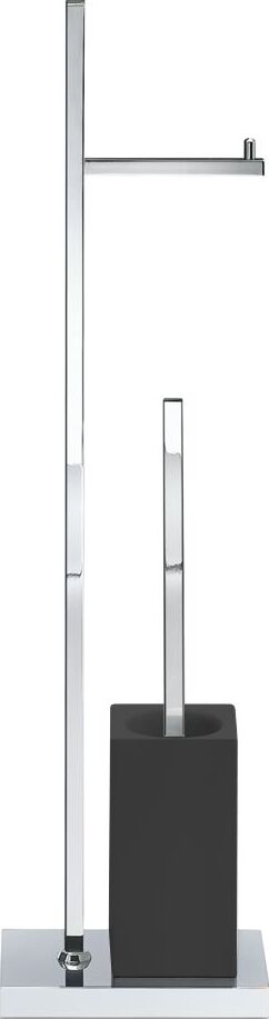 Stojak na papier toaletowy i szczotka do WC Porzellan chrom-czarny z kwadratową podstawą