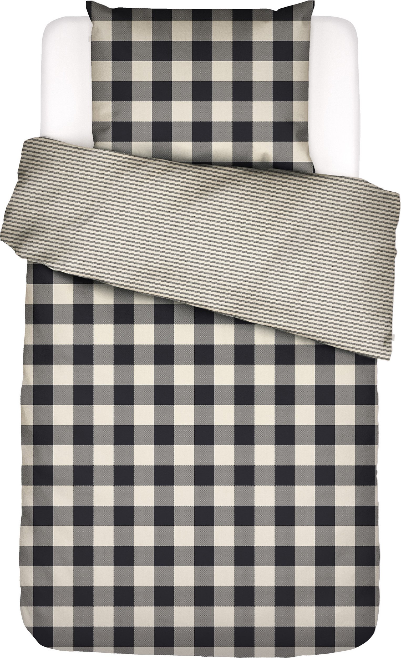 Pościel Chess 135 x 200 cm czarno-biała z poszewką na poduszkę 80 x 80 cm zapięcie suwak