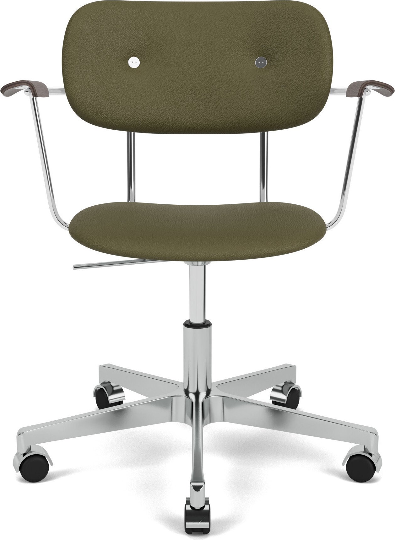 Krzesło obrotowe Co Sierra zielone skórzane z podłokietnikami na aluminiowych nogach