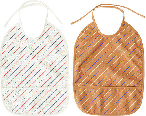 Śliniak z kieszonką Striped biały i karmelowy 2 szt.