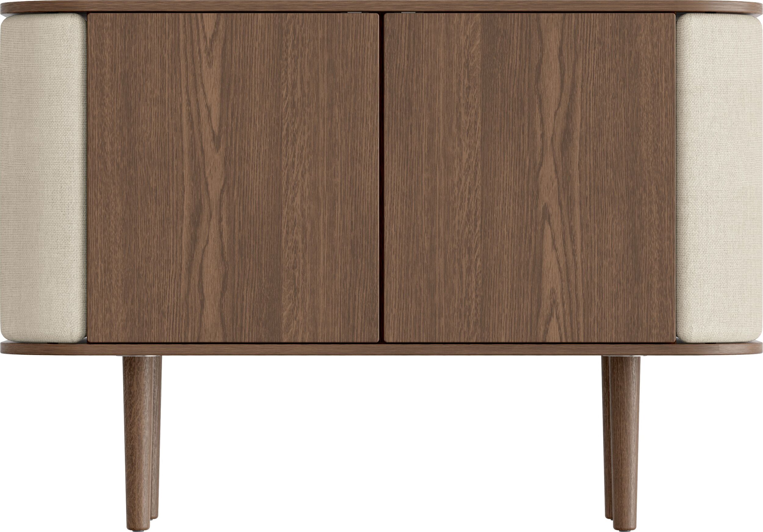 Komoda dwudrzwiowa Treasures ciemny dąb i jasnopiaskowa tkanina