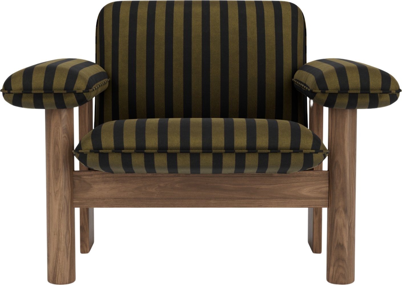 Fotel Brasilia Sheepskin niski zielono-czarny na orzechowych nogach