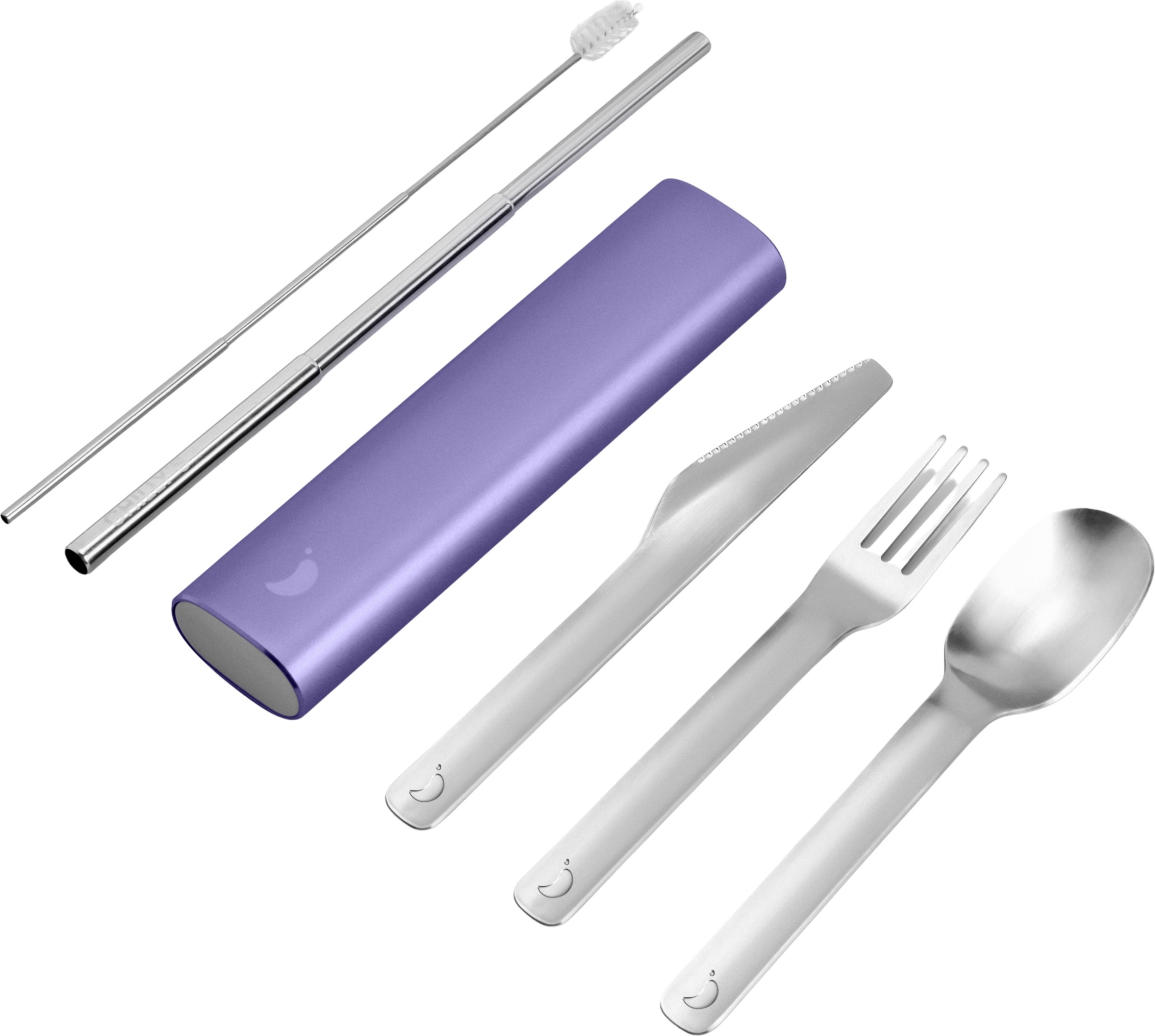 Sztućce ze słomką i czyścikiem Chilly's Bottles w lawendowym etui 6 el.
