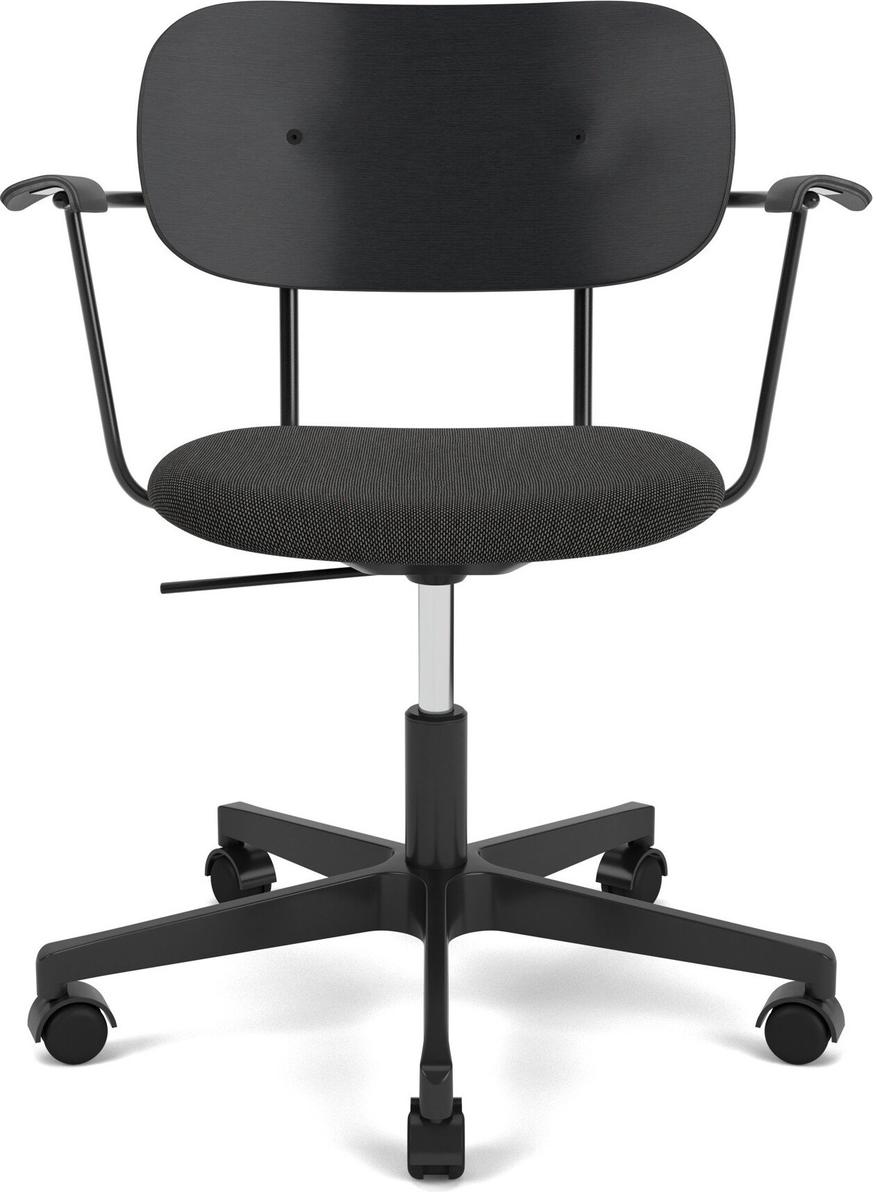 Krzesło obrotowe Co czarne oparcie czarny dąb siedzisko tapicerowane z podłokietnikami