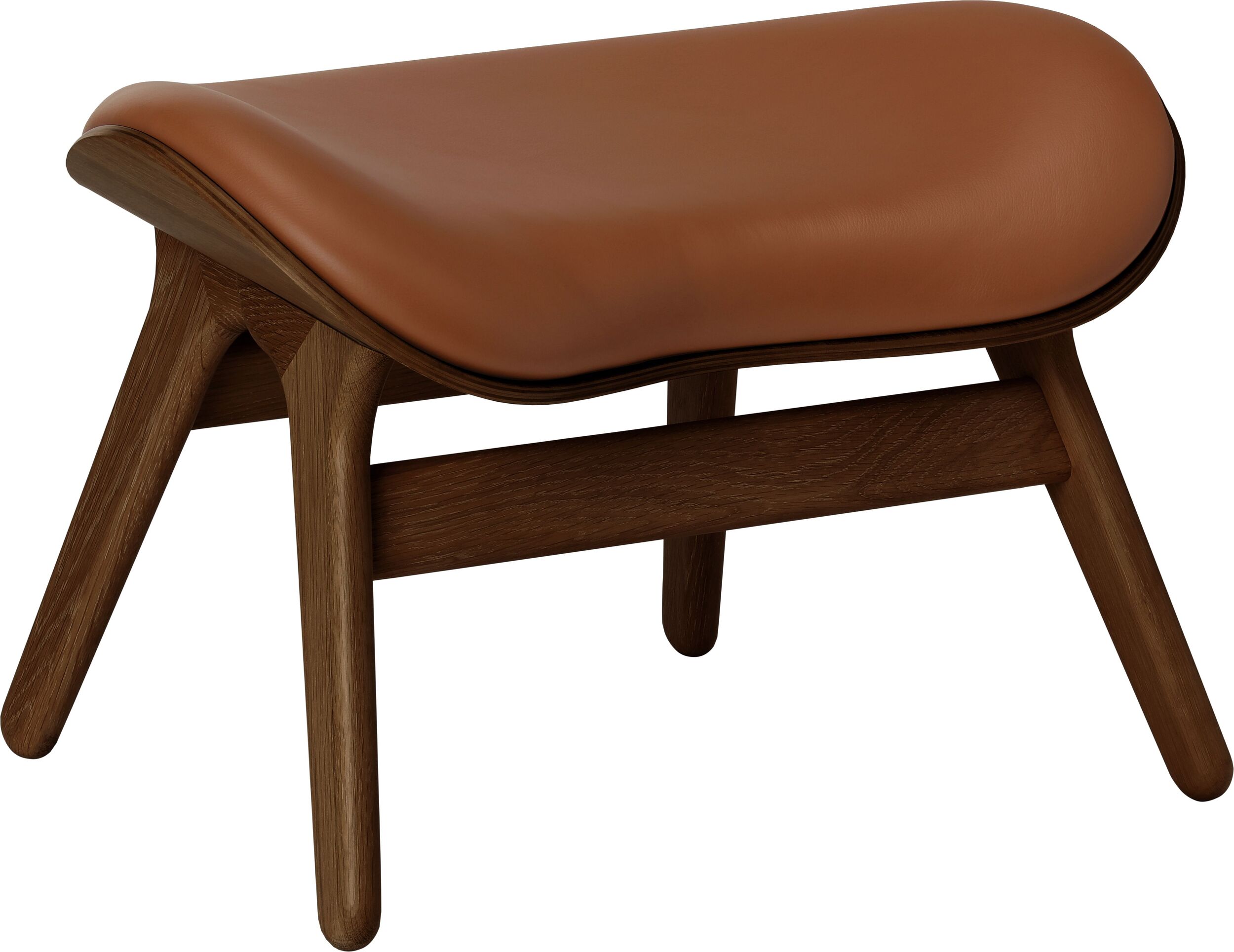 Podnóżek Conversation Piece Hope koniakowy skórzany na ciemnych dębowych nogach