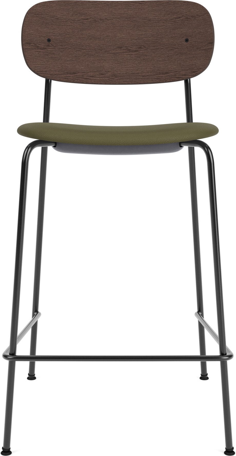Krzesło barowe Co Sierra 95 cm zielone oparcie ciemny dąb siedzisko skórzane na czarnych nogach