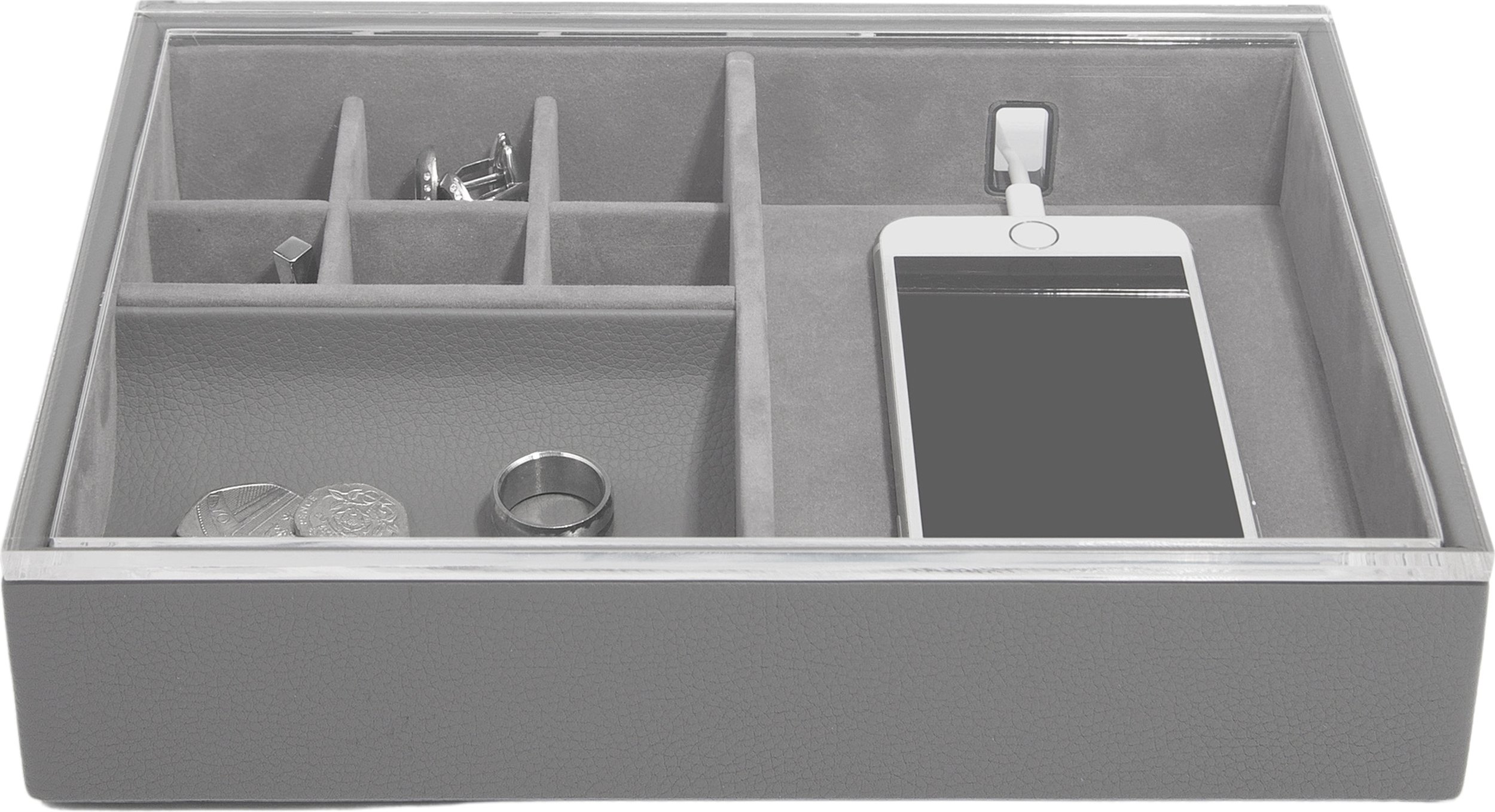 Pudełko na biżuterię i telefon Stackers Pebble Classic szare z pokrywką