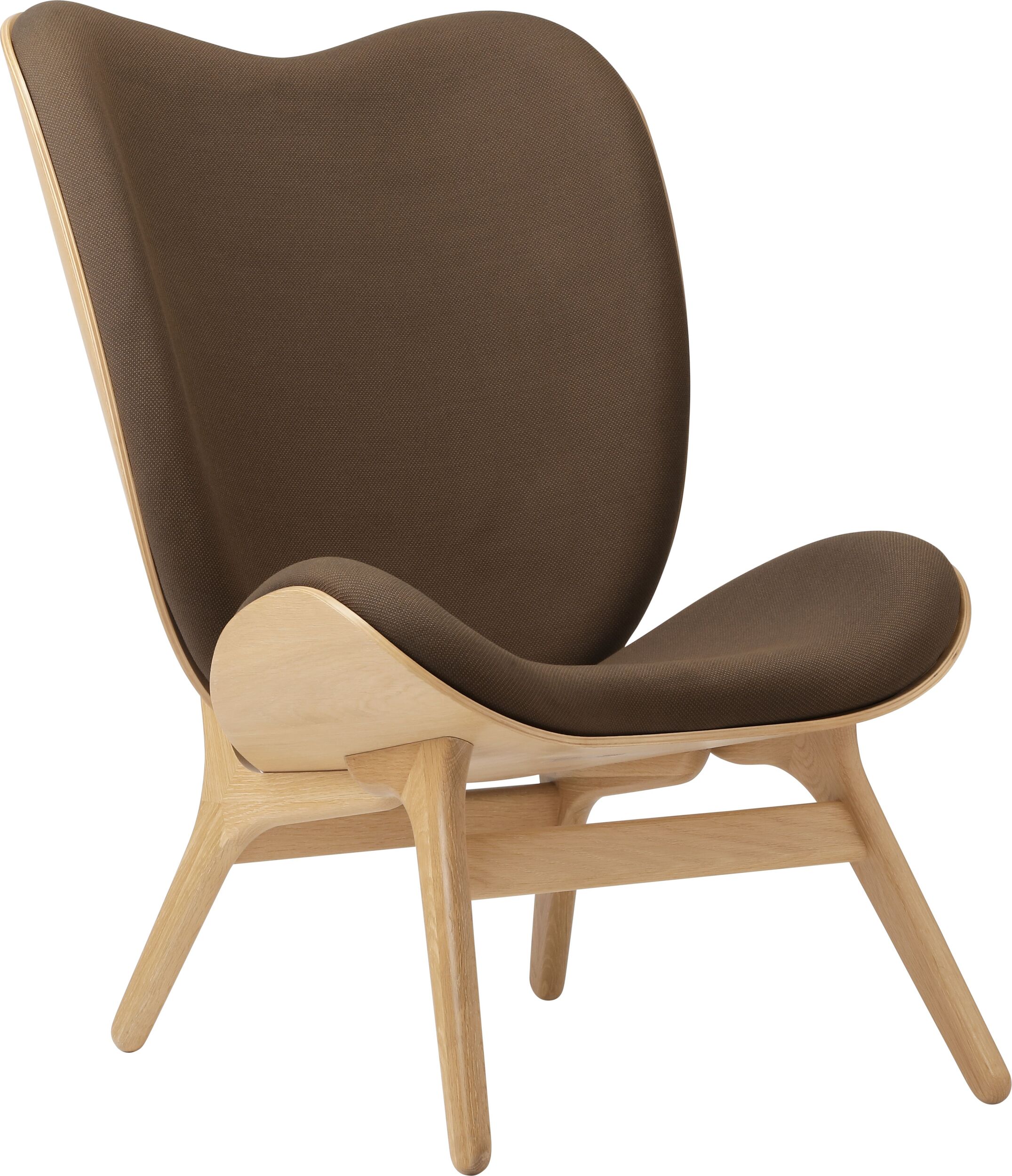 Fotel Conversation Piece 106 cm ciemnobrązowy na dębowych nogach