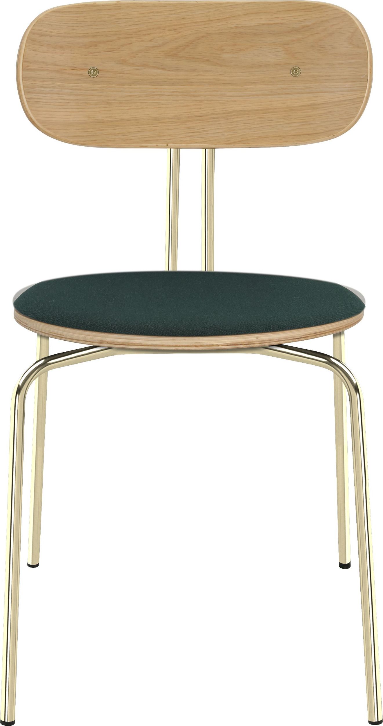 Krzesło Curious ciemnozielone z tapicerowanym siedziskiem na mosiężnych nogach