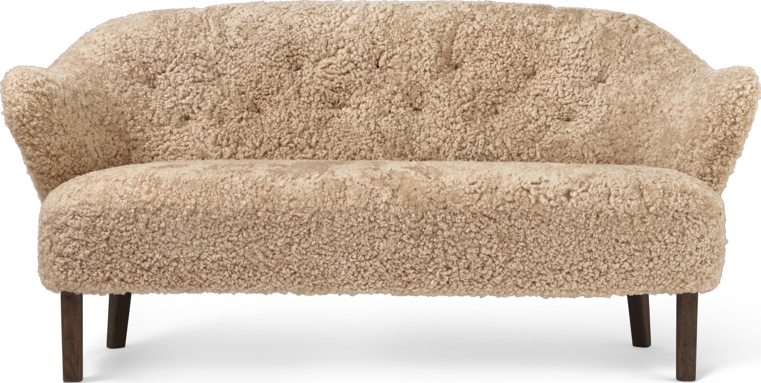 Sofa dwuosobowa Ingeborg Sheepskin beżowa na ciemnych dębowych nogach