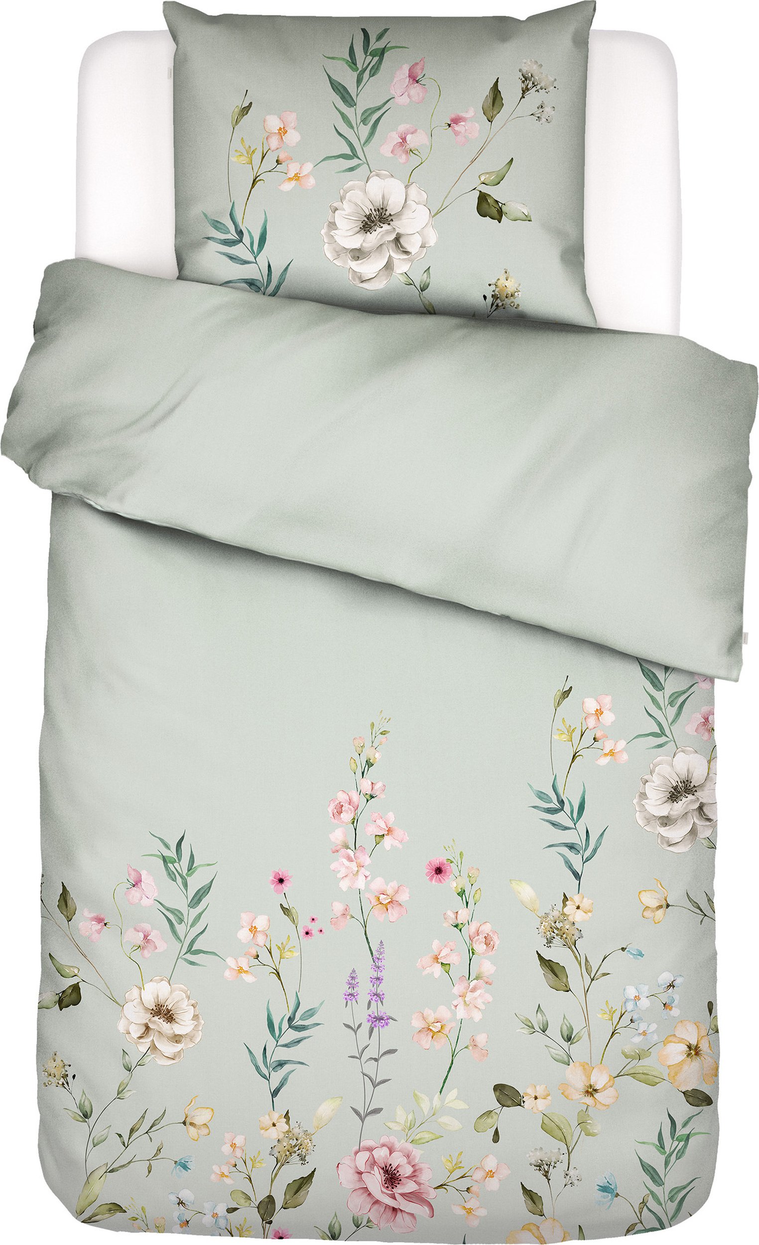 Pościel Romee 140 x 220 cm jasnozielona z poszewką na poduszkę 60 x 70 cm zapięcie flap