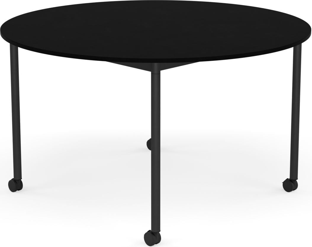 Stół na kółkach Base okrągły 128 cm czarny laminowany ABS nogi czarne