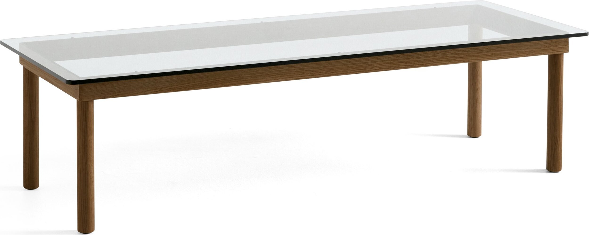 Stolik kawowy Kofi 50 x 140 cm blat szkło gładkie z nogami orzech