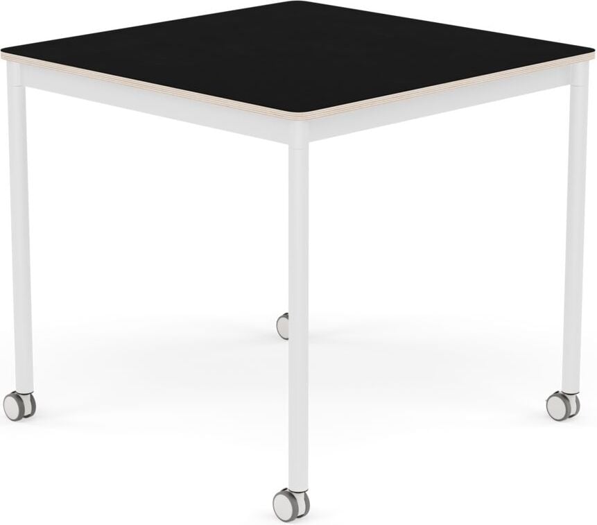 Stół na kółkach Base kwadratowy 80 cm czarny laminowany nogi białe