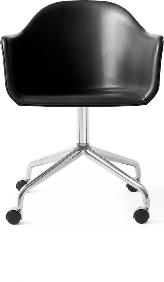 Krzesło na kółkach Harbour 81 cm czarne skórzane na aluminiowych nogach
