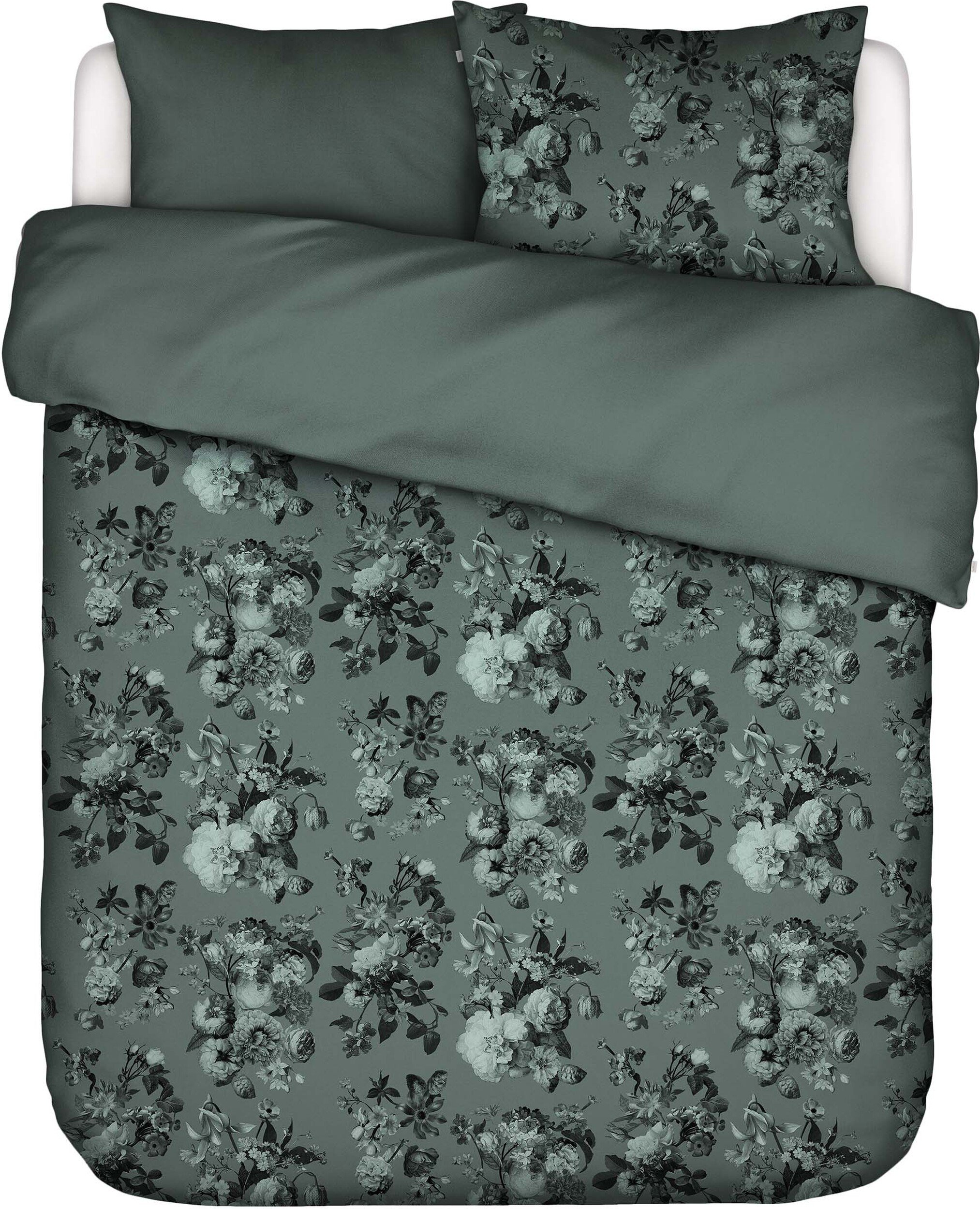 Pościel Florice 260 x 220 cm ciemnozielona z 2 poszewkami na poduszki 60 x 70 cm zapięcie flap