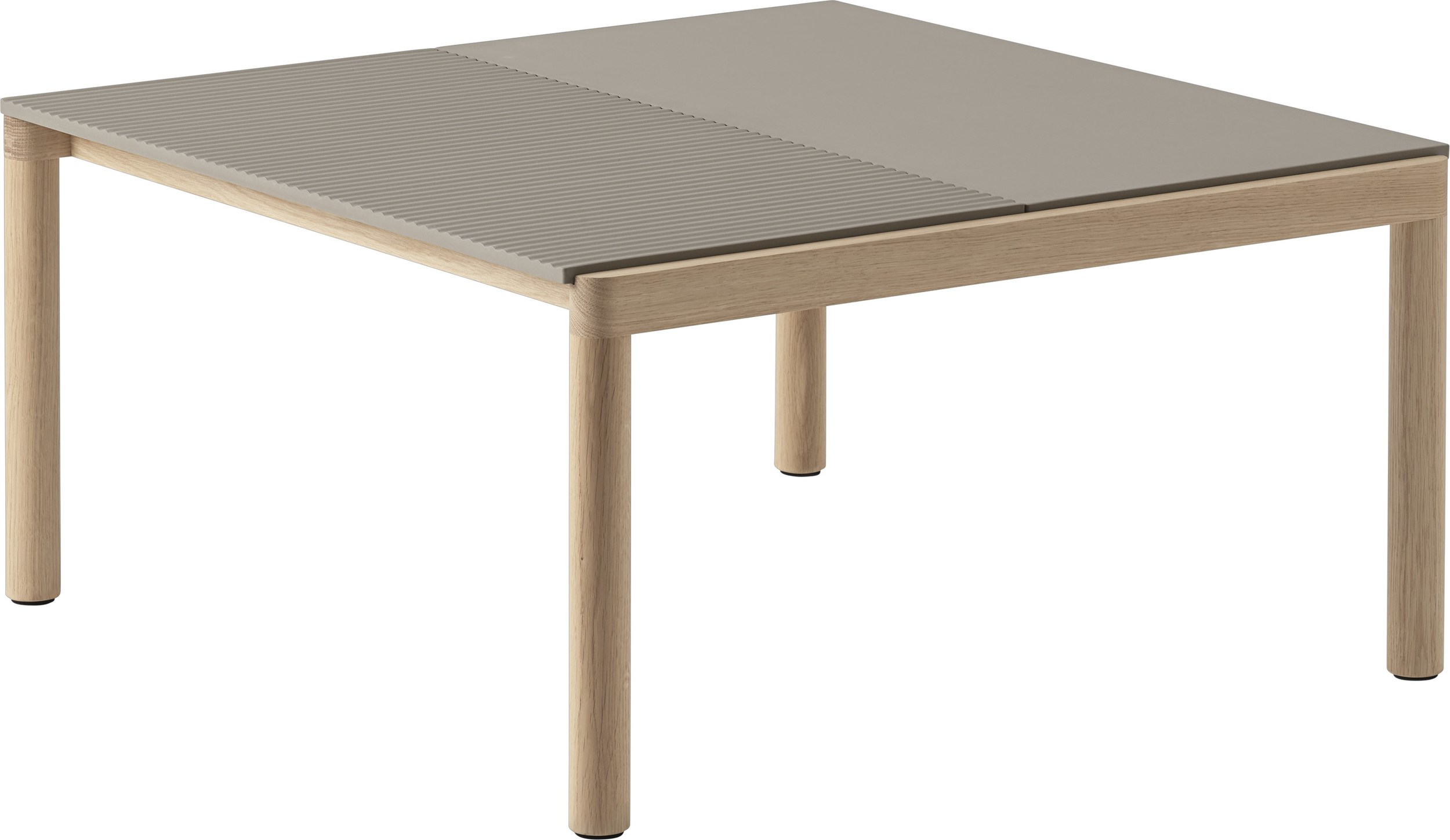 Stolik kawowy Couple karbowany 80 x 84 x 40 cm taupe na jasnych dębowych nogach