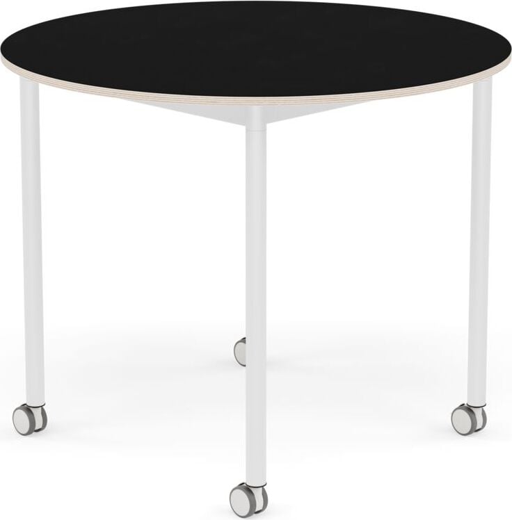 Stół na kółkach Base okrągły 90 cm czarny laminowany nogi białe
