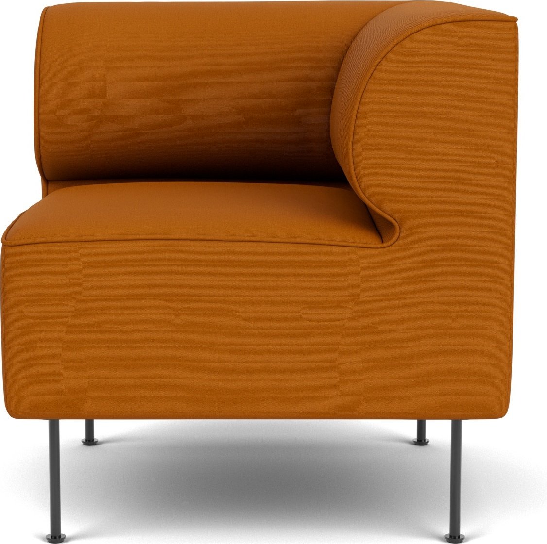 Narożnik prawostronny sofy modułowej Eave 75 x 75 cm ciemnopomarańczowy na czarnych stalowych nogach