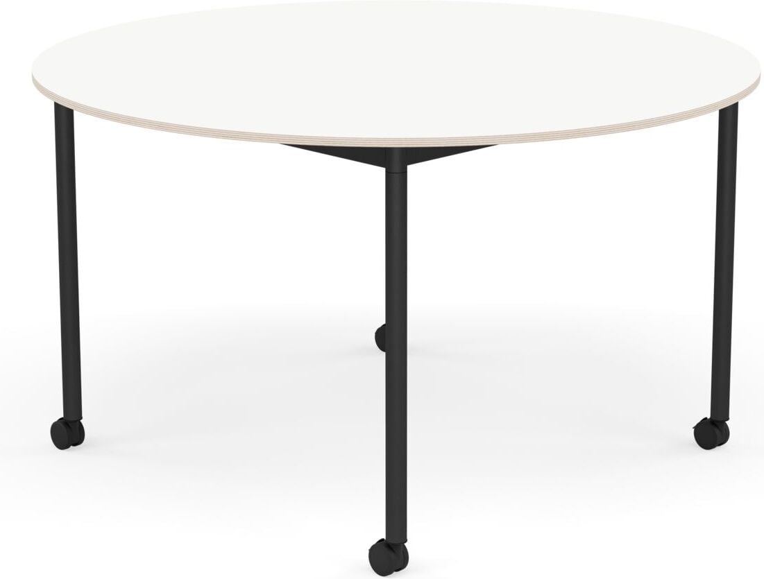 Stół na kółkach Base okrągły 128 cm biały laminowany nogi czarne