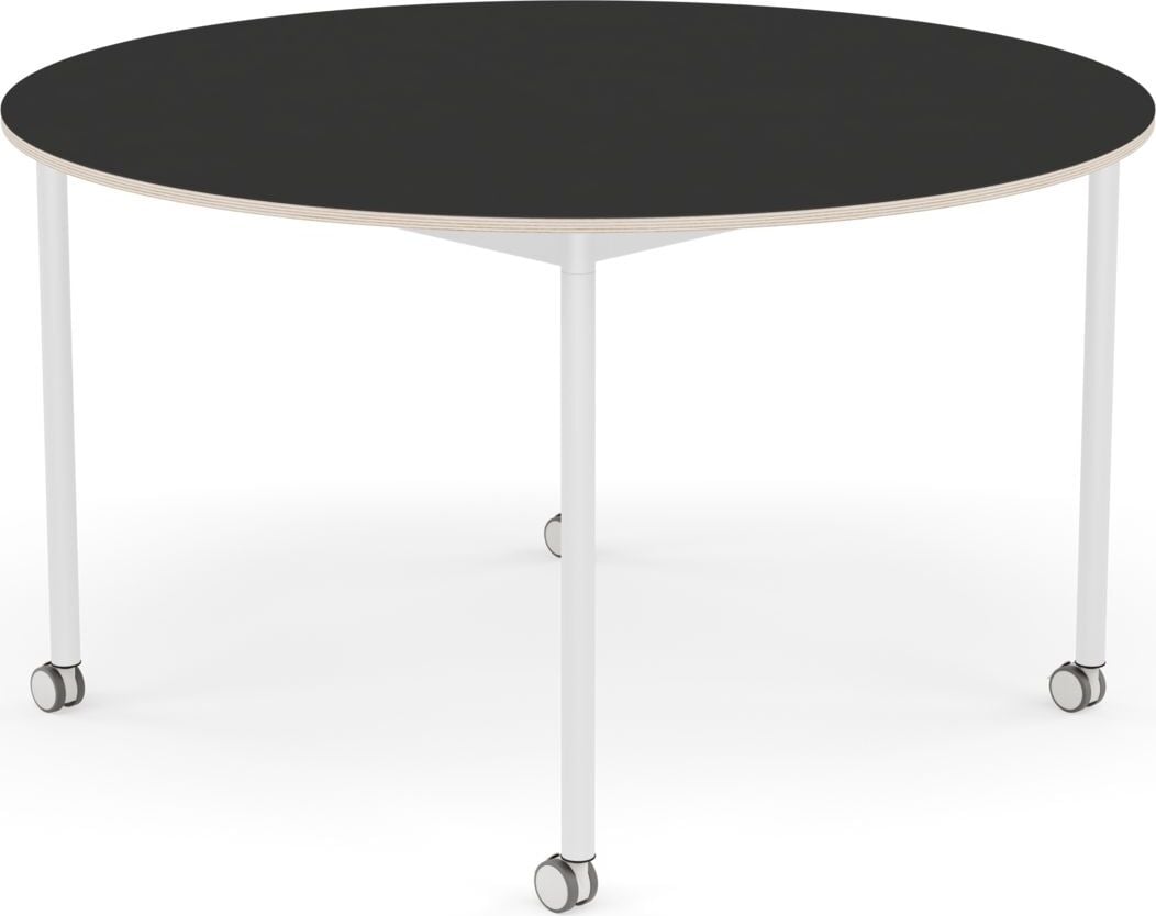 Stół na kółkach Base okrągły 128 cm czarny nanolaminat nogi białe