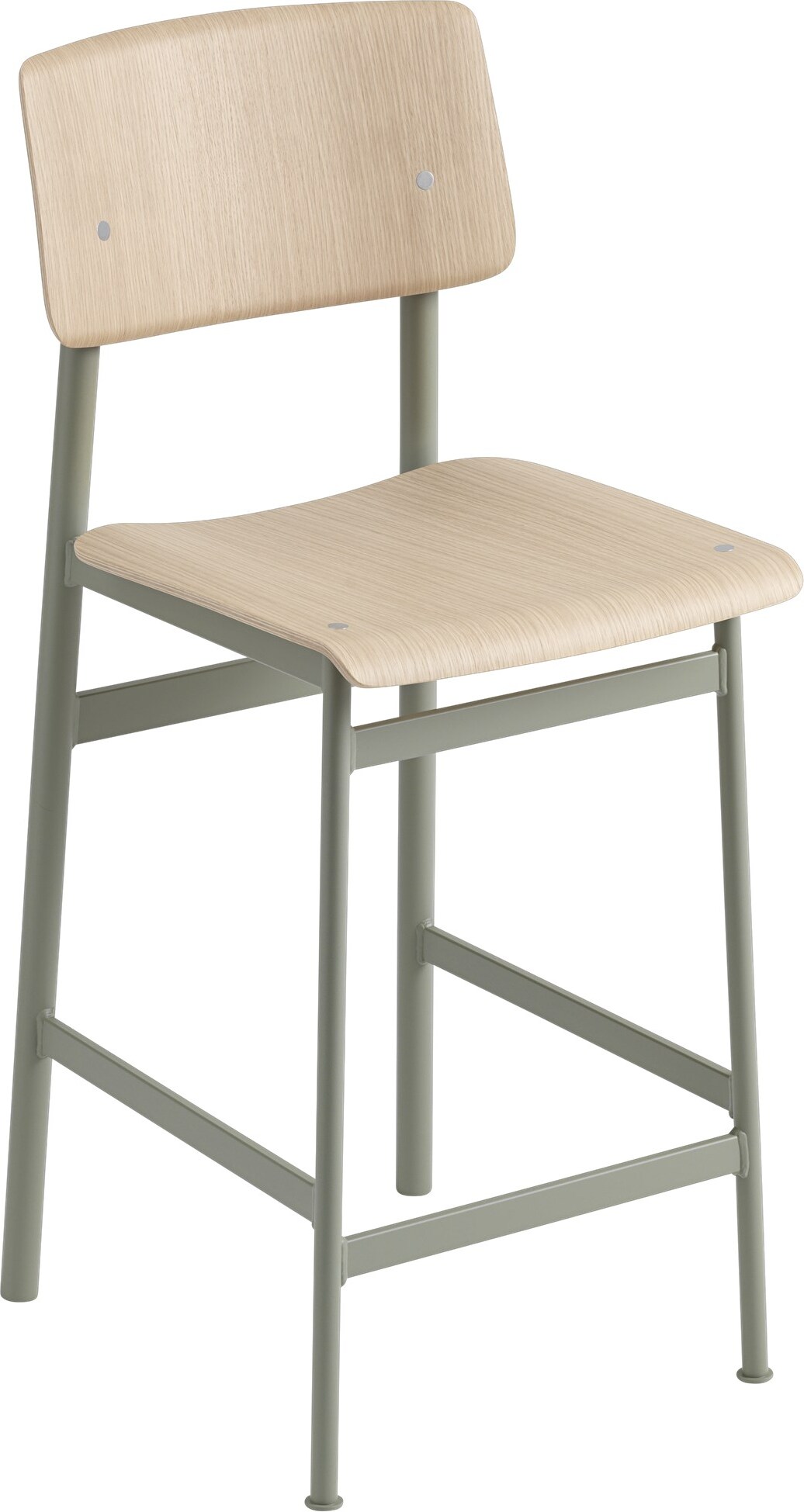 Stołek Loft 65 cm jasny dąb nogi szarozielone