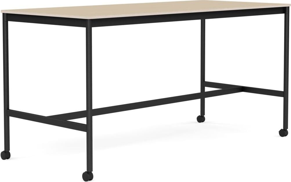 Stół na kółkach Base 85 x 190 x 95 cm okleina dąb lakierowany nogi czarne