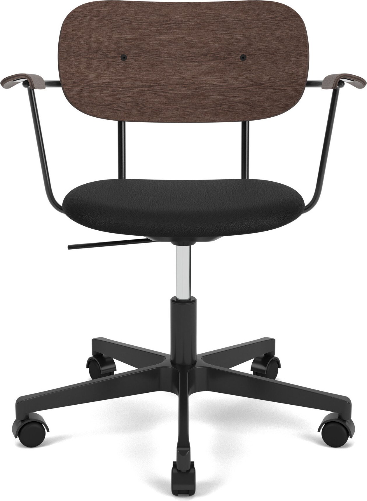 Krzesło obrotowe Co Sierra czarne oparcie ciemny dąb siedzisko skórzane z podłokietnikami