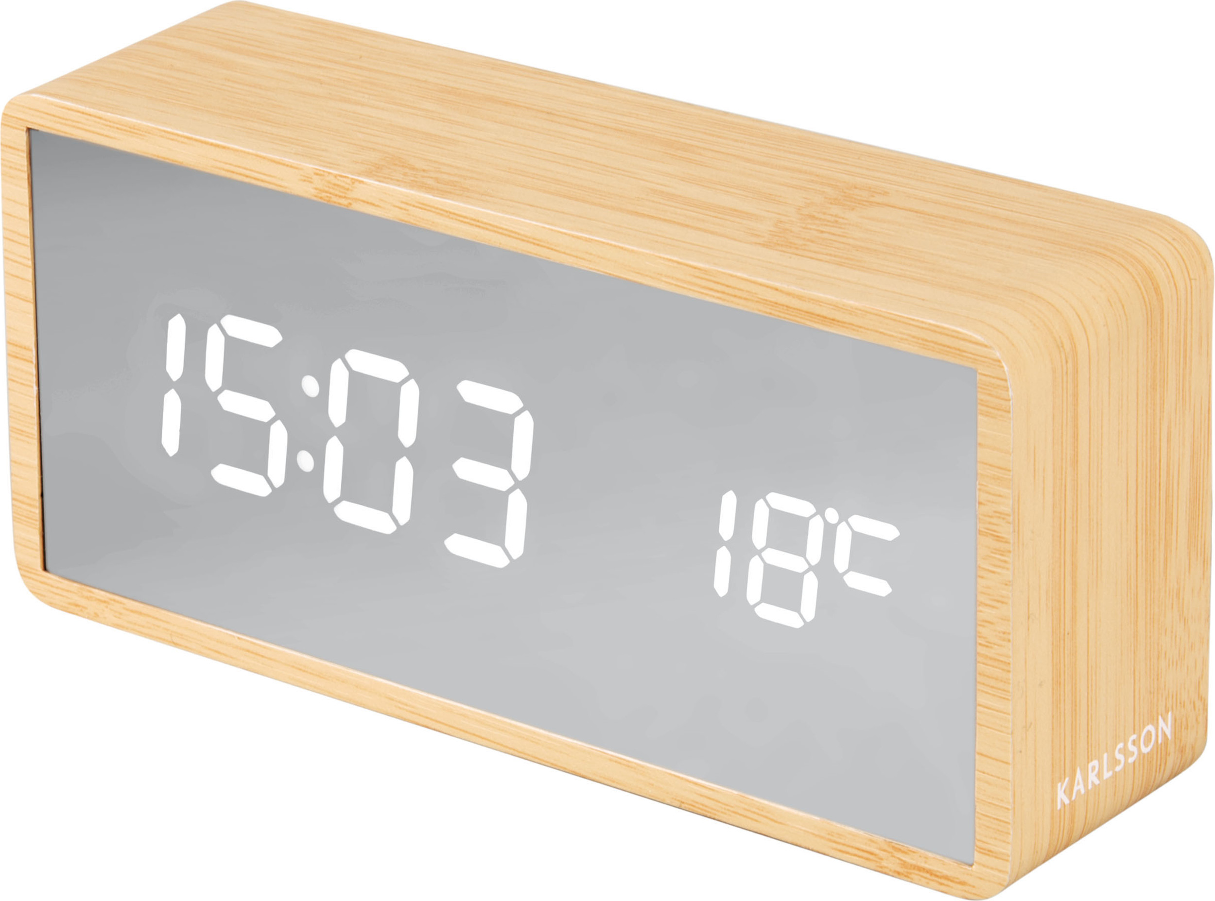 Zegar i budzik Silver Mirror LED Wood w kolorze jasnego drewna