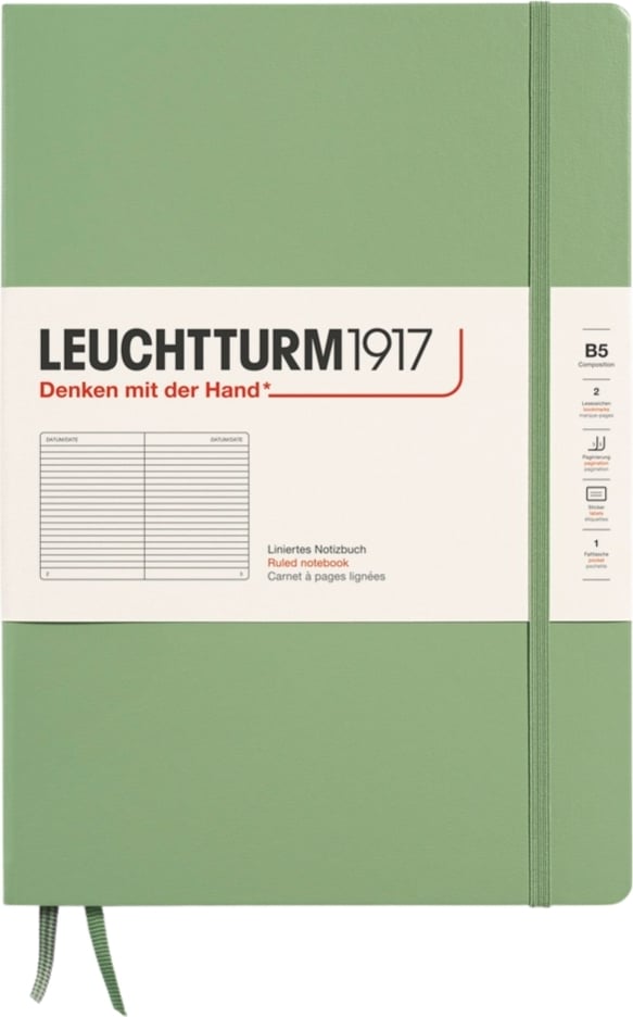 Notes w linię w twardej oprawie Leuchtturm 1917 B5 219 stron szałwiowa zieleń 80 g/m²