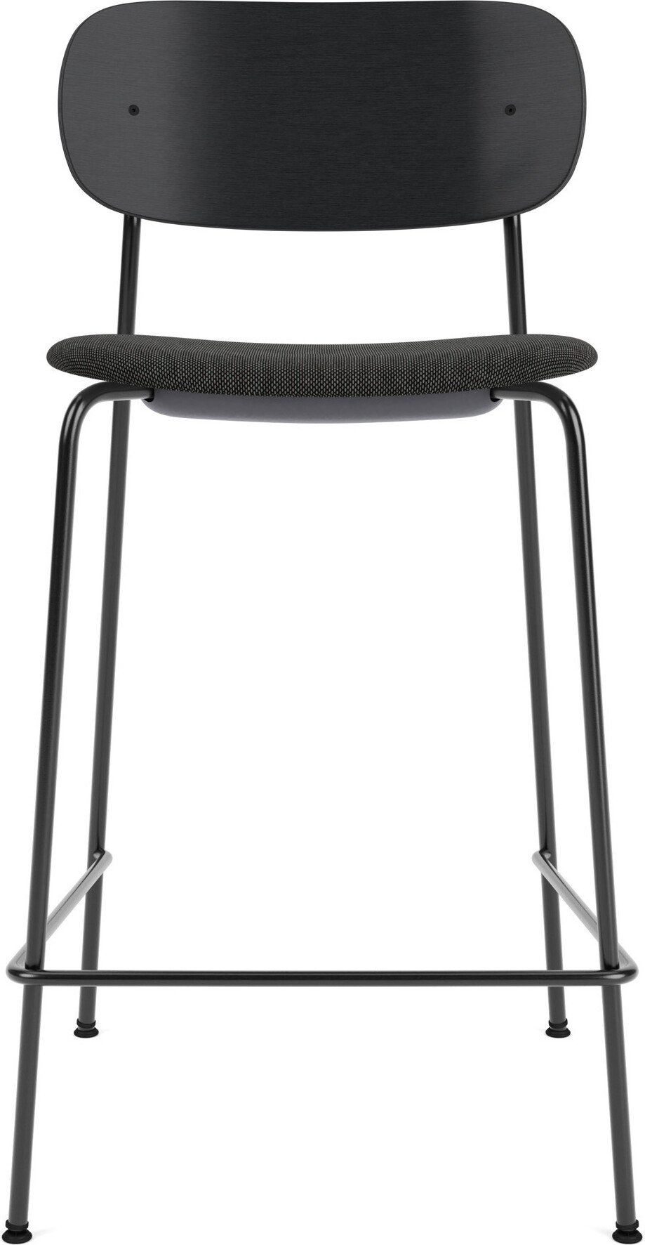 Krzesło barowe Co 95 cm czarne oparcie czarny dąb z tapicerowanym siedziskiem na czarnych nogach