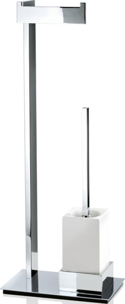 Stojak na papier toaletowy oraz szczotka do WC Brick biały