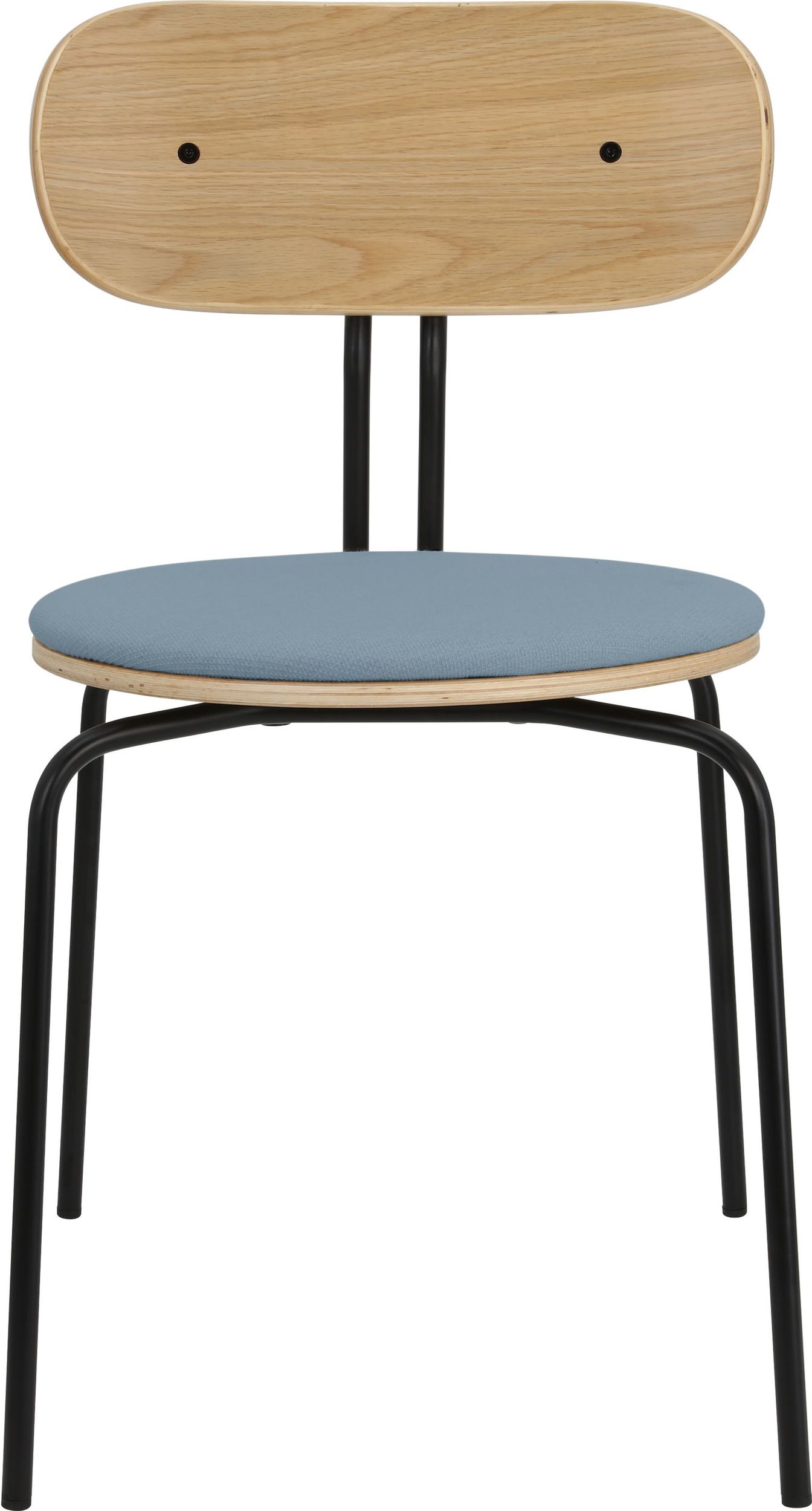 Krzesło Curious błękitne z tapicerowanym siedziskiem na czarnych nogach