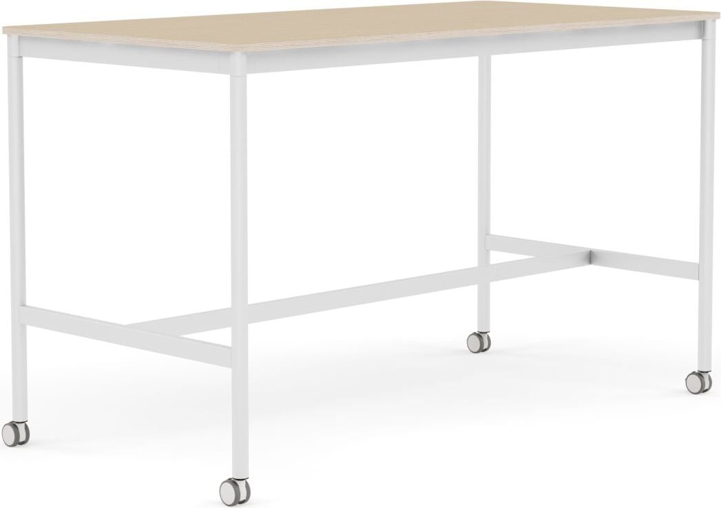 Stół na kółkach Base 80 x 160 x 95 cm okleina dąb lakierowany nogi białe