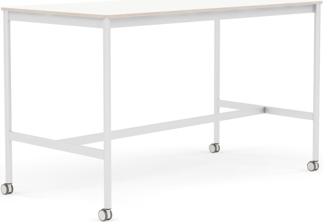 Stół na kółkach Base 80 x 160 x 95 cm biały laminowany nogi białe