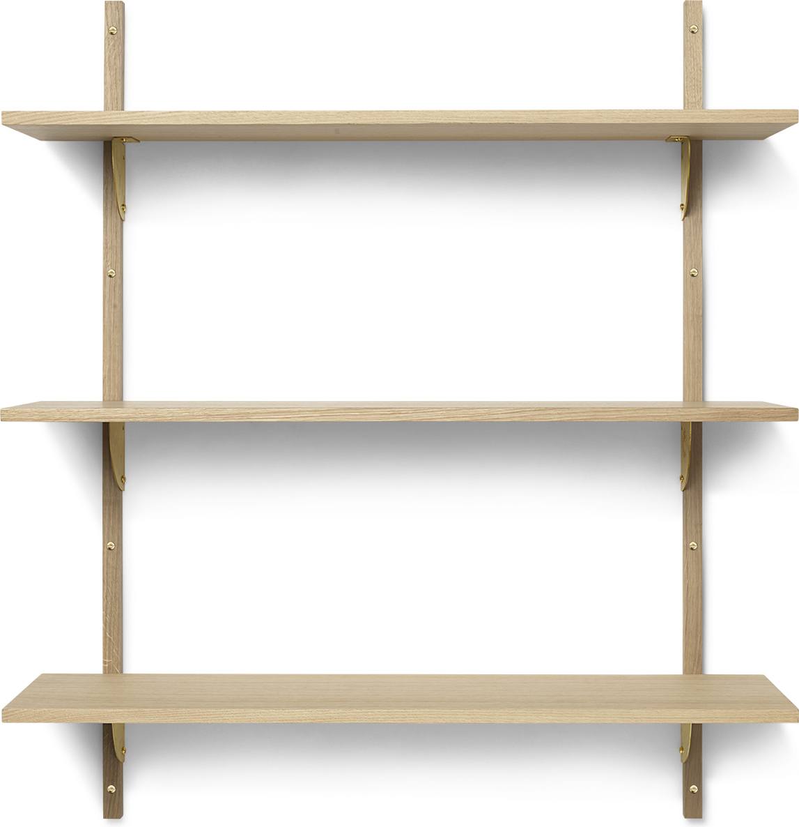 Półka Sector potrójna 87 cm jasny dąb z mosiężnym mocowaniem